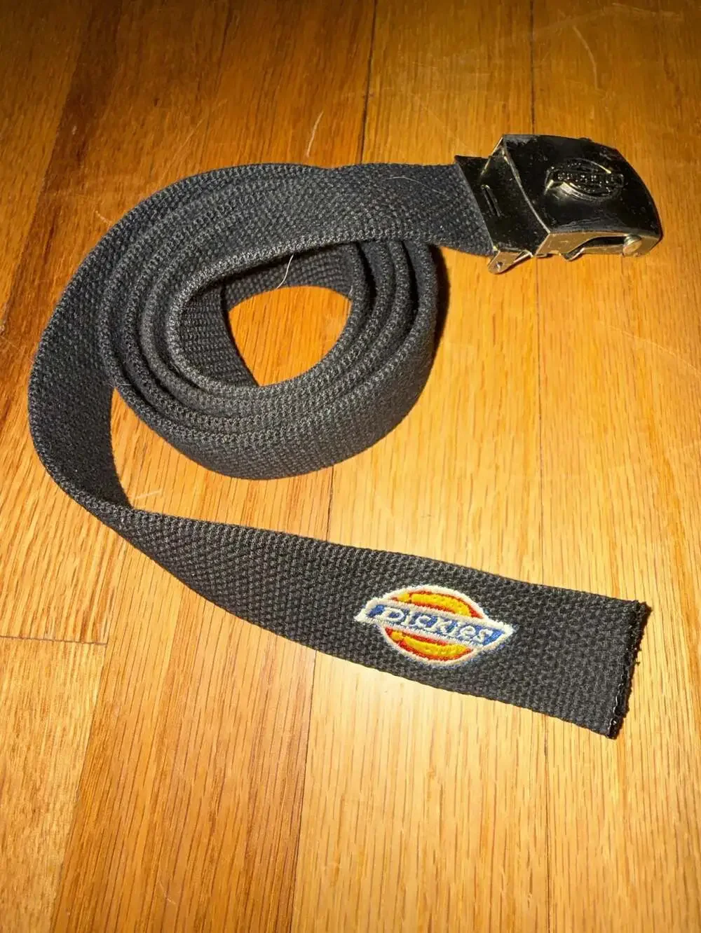 Dickies Black Webbing Belt with Logo Patch and Embossed Metal Buckle